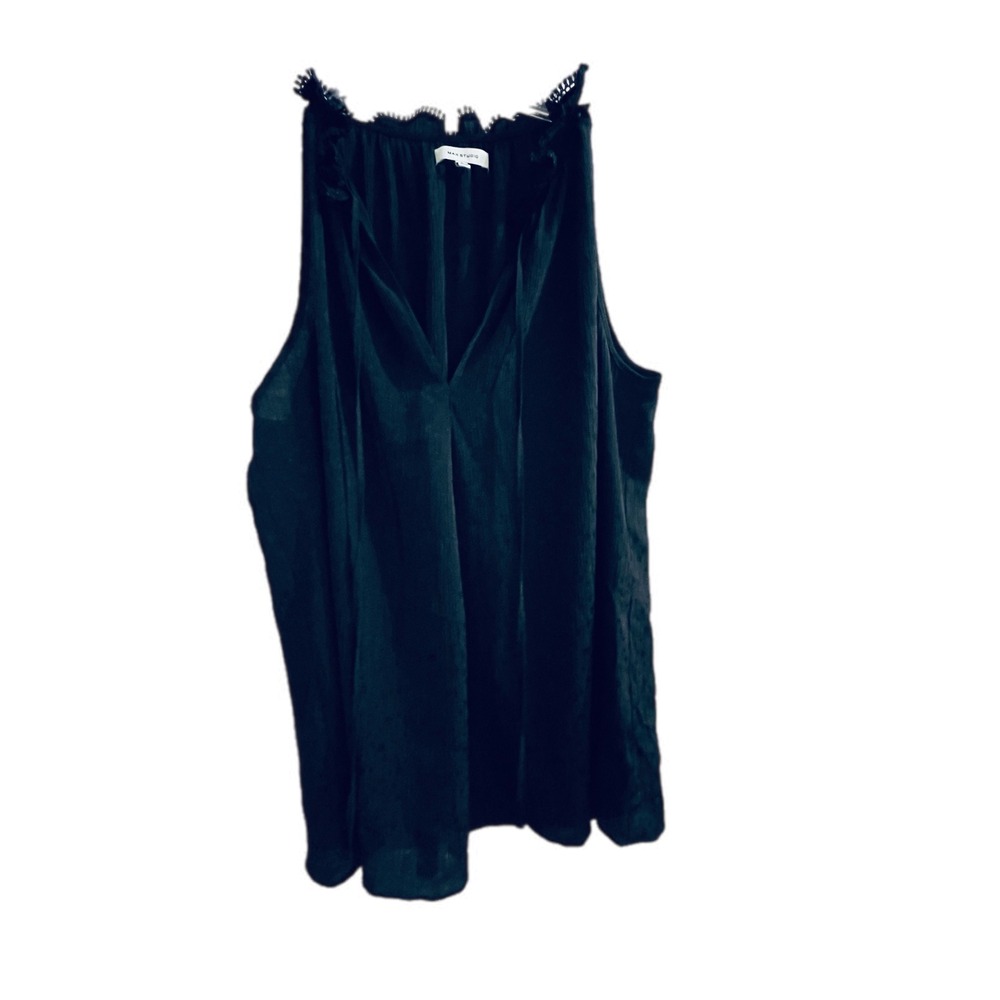 Max Studio Womens Black Sleeveless Tie Neck Crochet Trim Blouse Top Small - Picture 6 of 11